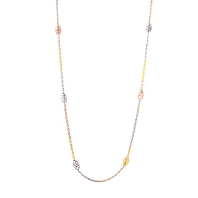 Sterling Silver Classy Three-Toned Italian Necklace with Multi Diamond Cut Oval BeadsAnd Closure: Lobster Clasp Closure Length: 36