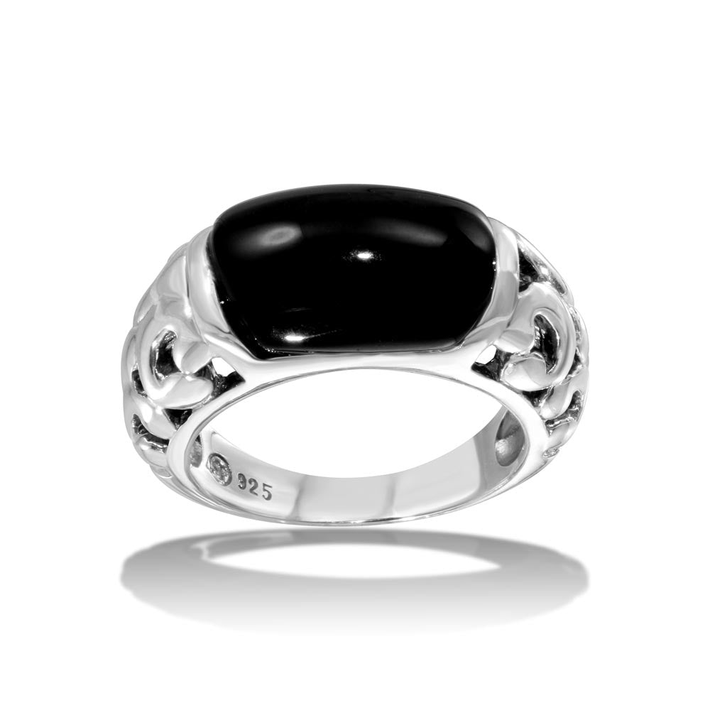 Sterling Silver High Polished Black Stone Ring