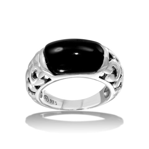 Sterling Silver High Polished Black Stone Ring