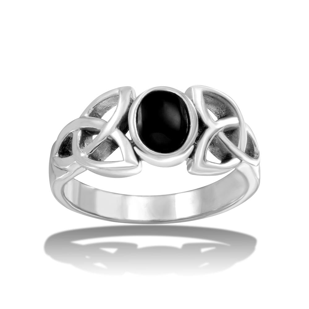 Sterling Silver High Polished Black Oval Stone Ring