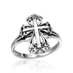 Sterling Silver Rhodium Plated Cross Ring