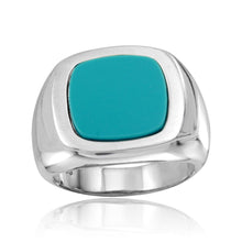 Load image into Gallery viewer, Sterling Silver High Polished Square Dome Ring with Flat Turquoise Stone