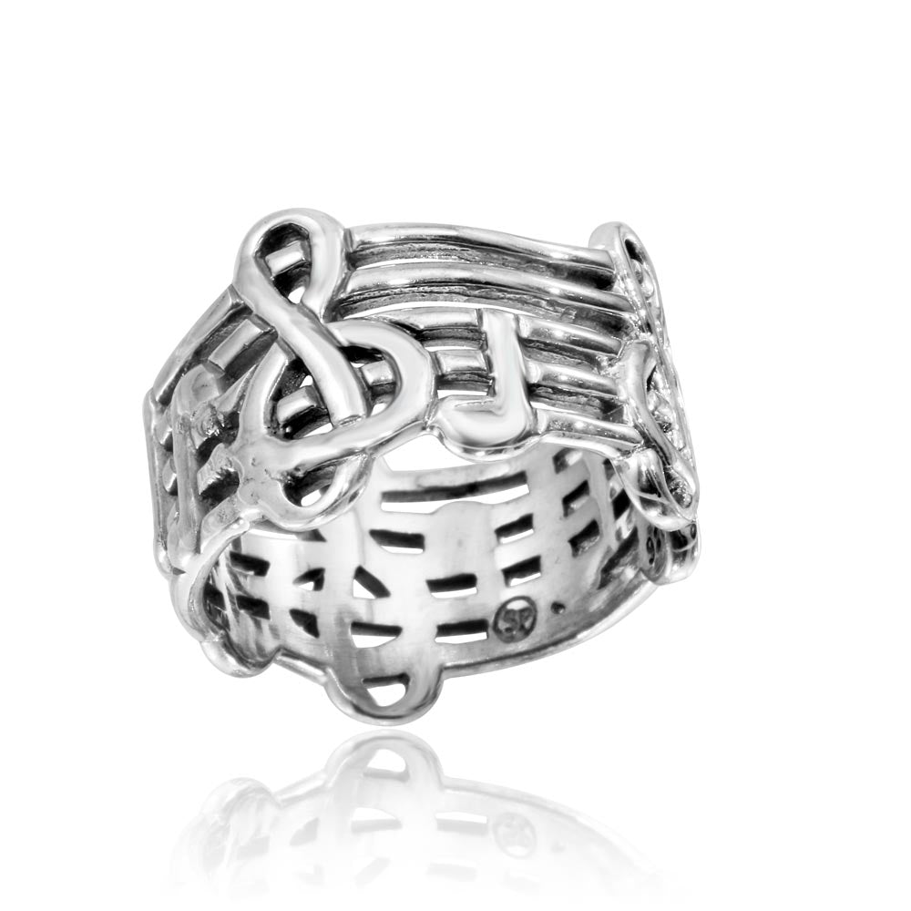 Sterling Silver High Polished Music Notes Ring