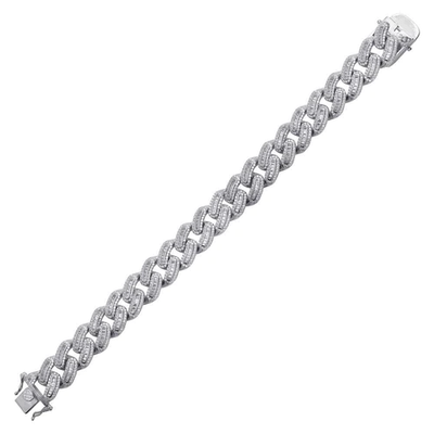 Sterling Silver Rhodium Plated Baguette CZ Round Curb Hip Hop Bracelet