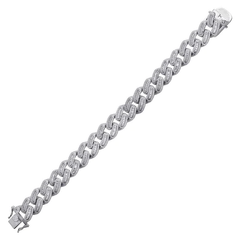 Sterling Silver Rhodium Plated Baguette CZ Round Curb Hip Hop Bracelet
