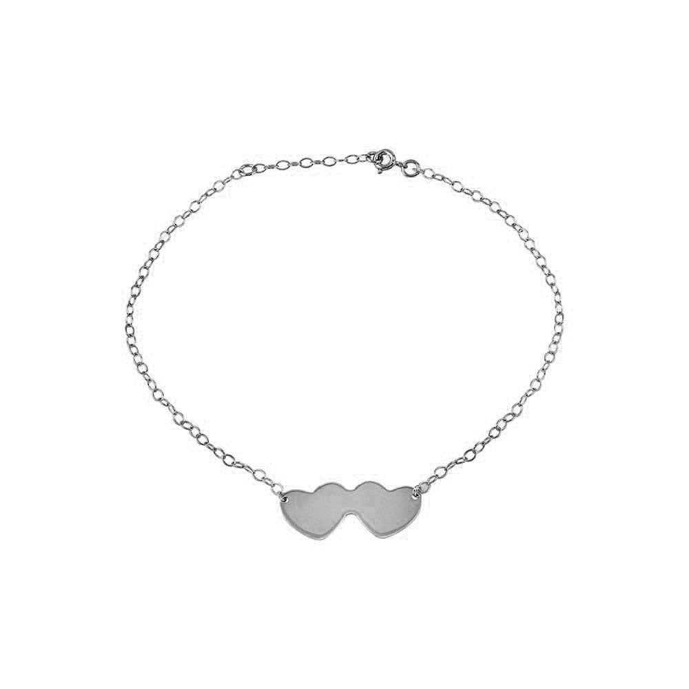 Sterling Silver Rhodium Plated Double Heart Anklets