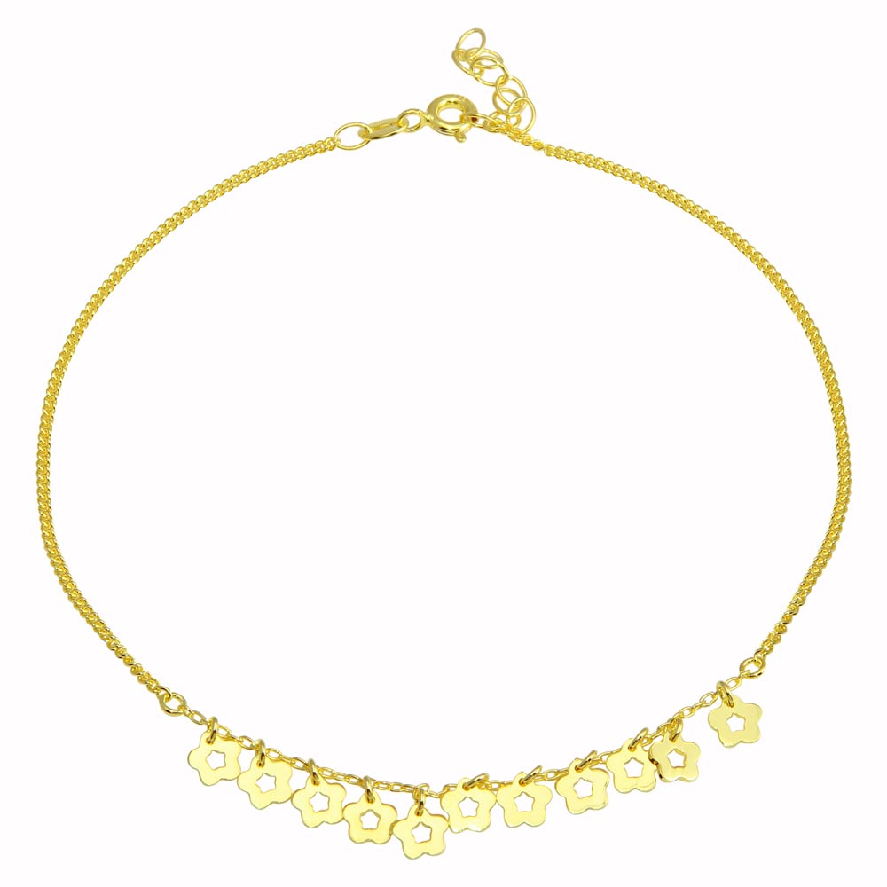 Sterling Silver Gold Plated Dangling Flower Anklets