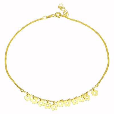 Sterling Silver Gold Plated Dangling Flower Anklets