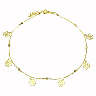 Sterling Silver Gold Plated Dangling Flower Anklets