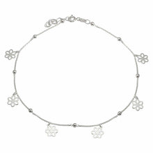 Load image into Gallery viewer, Sterling Silver Rhodium Plated Dangling Flower Anklets