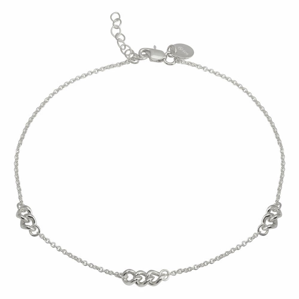 Sterling Silver Rhodium Plated 3 Link Anklets