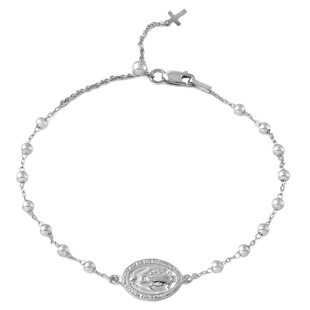 Sterling Silver Rhodium Plated Rosary Bracelet