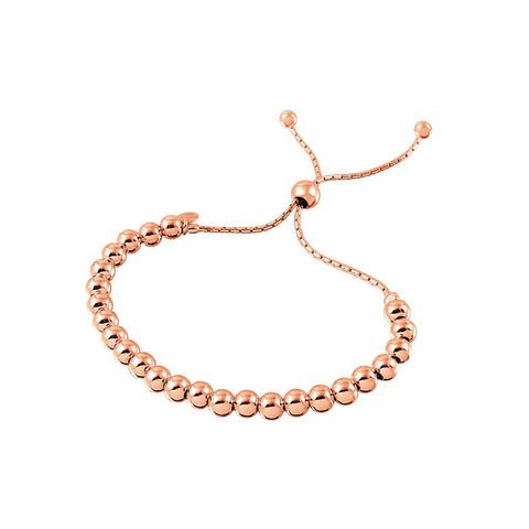 Sterling Silver Rose Gold Plated Beaded Lariat Italian Bracelet