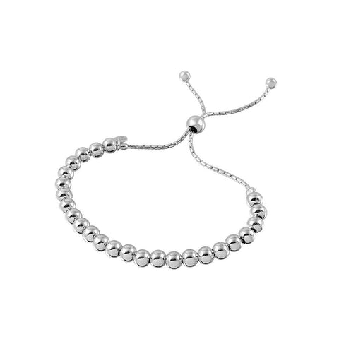 Sterling Silver Rhodium Plated Beaded Lariat Italian Bracelet 5.2mm