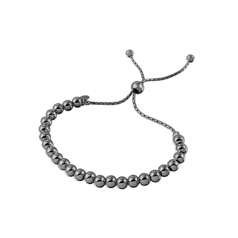 Sterling Silver Rose Black Rhodium Plated Beaded Lariat Italian Bracelet