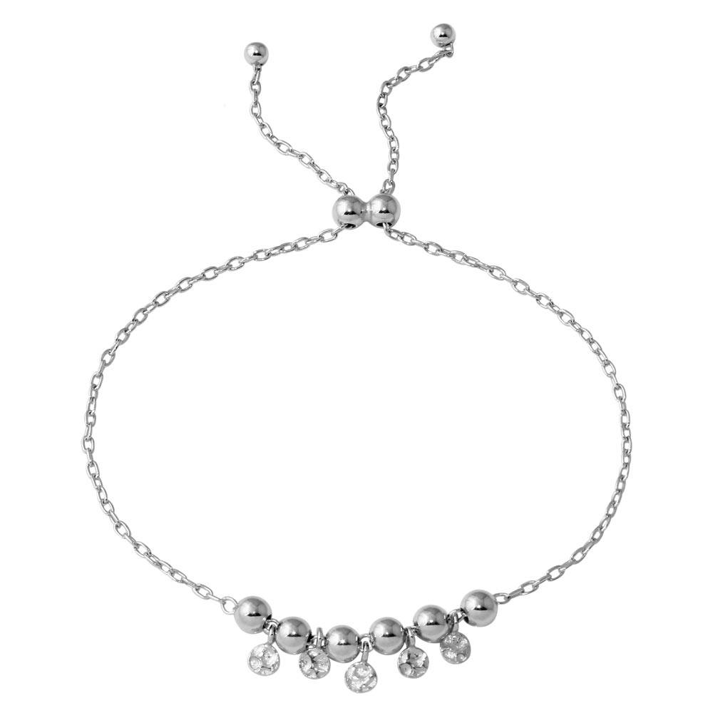 Sterling Silver Rhodium Plated Ball with Dangling Confetti Lariat Bracelet