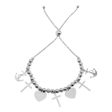 Load image into Gallery viewer, Sterling Silver Rhodium Plated HeartAnd CrossAnd and Rhodium Charm Bracelet