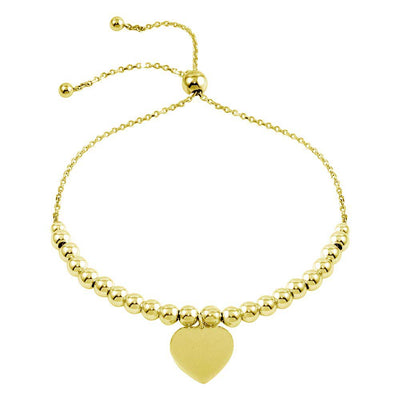Sterling Silver Gold Plated Beaded Engravable Heart Lariat Bracelet