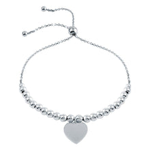 Load image into Gallery viewer, Sterling Silver Rhodium Plated Beaded Engravable Heart Lariat Bracelet