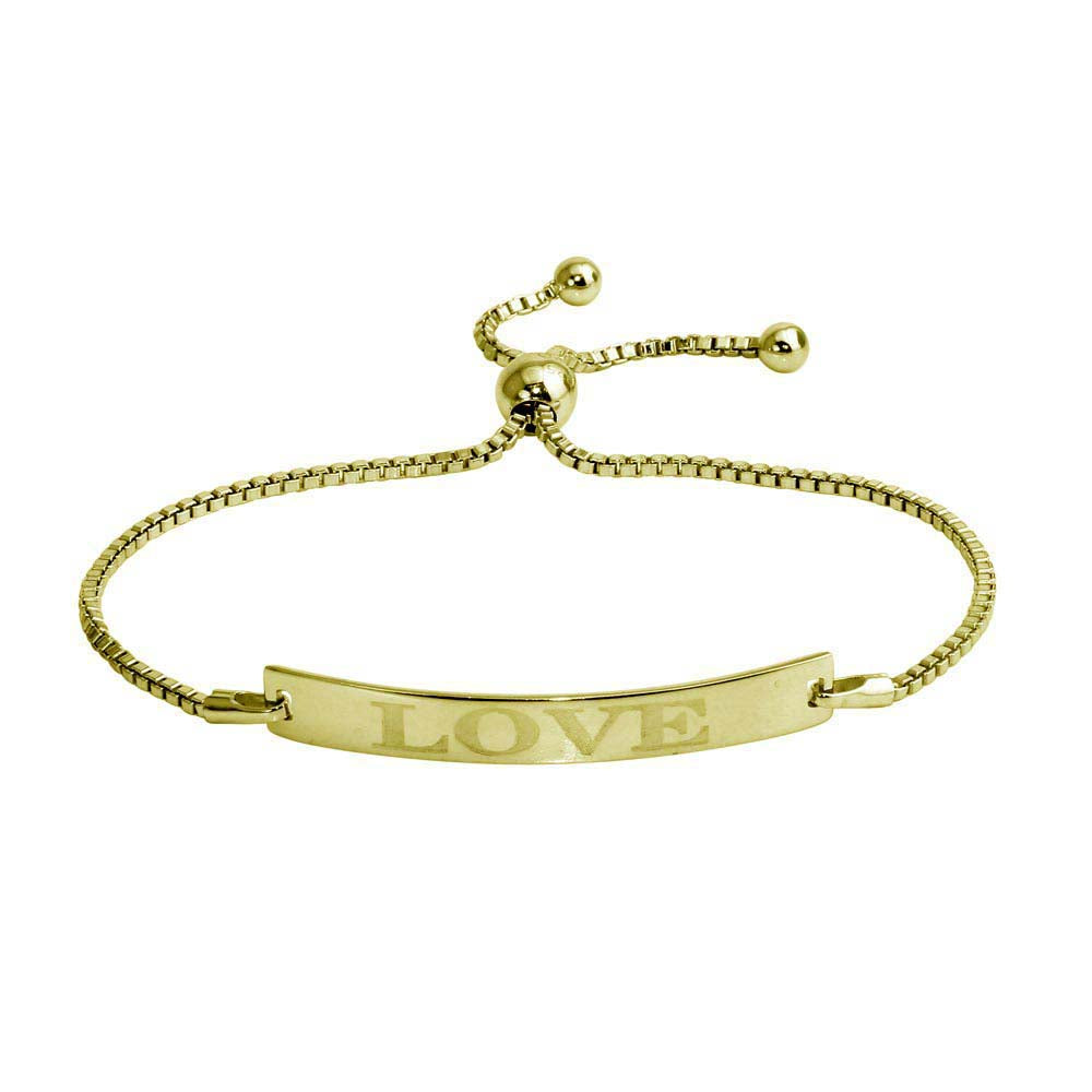 Sterling Silver Gold Plated "Love" Bar Lariat Bracelet