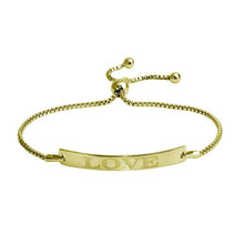 Load image into Gallery viewer, Sterling Silver Gold Plated &quot;Love&quot; Bar Lariat Bracelet