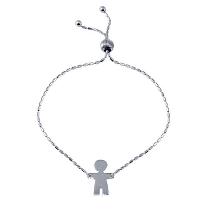 Sterling Silver Rhodium Plated Boy Charm Lariat Bracelet