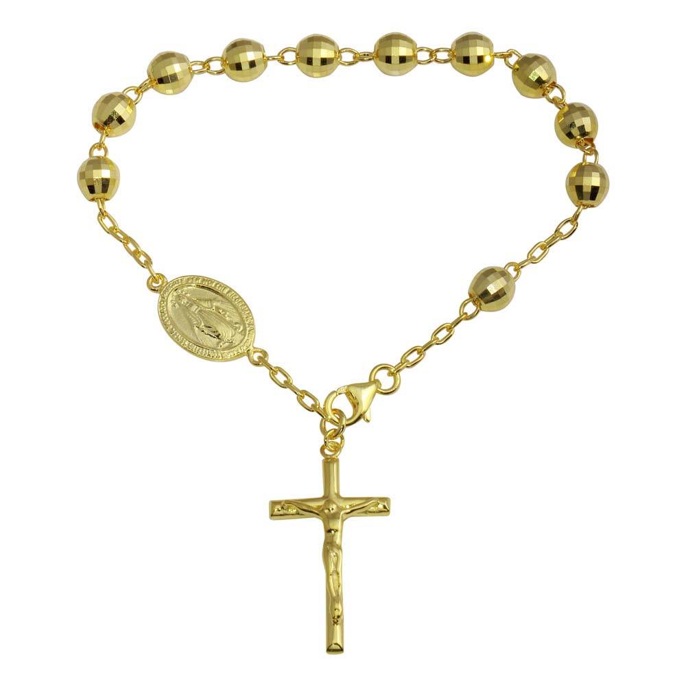 Sterling Silver Gold Plated Diamond Cut Rosary Bracelet