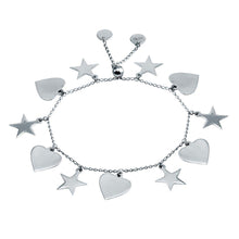 Load image into Gallery viewer, Sterling Silver Rhodium Plated Heart And Star Dangling Bracelet