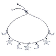 Load image into Gallery viewer, Sterling Silver Rhodium Plated Crescent, Heart And Star Dangling Bracelet
