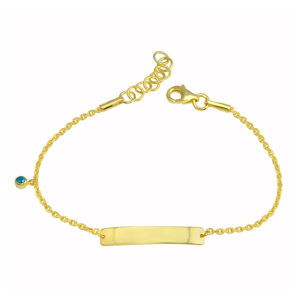 Sterling Silver Gold Plated Blue CZ Baby ID Bracelet