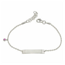 Load image into Gallery viewer, Sterling Silver Rhodium Plated Pink CZ Baby ID Bracelet