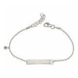 Sterling Silver Rhodium Plated Pink CZ Baby ID Bracelet