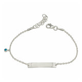 Sterling Silver Rhodium Plated Blue CZ Baby ID Bracelet