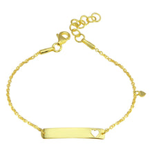 Load image into Gallery viewer, Sterling Silver Gold Plated Dangling Heart Baby ID Bracelet