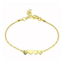 Load image into Gallery viewer, Sterling Silver Gold Plated Four Hearts Chain Bracelet