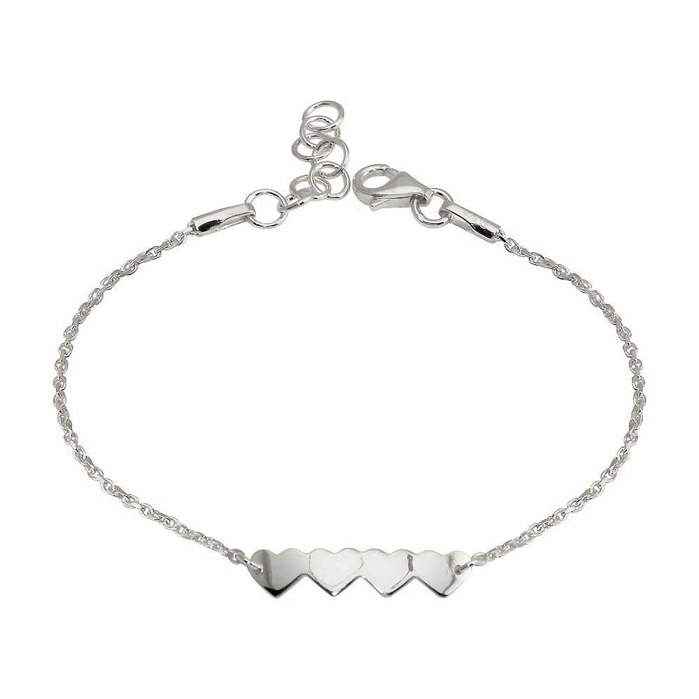 Sterling Silver Rhodium Plated Four Hearts Chain Bracelet
