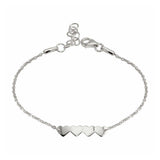 Sterling Silver Rhodium Plated Four Hearts Chain Bracelet