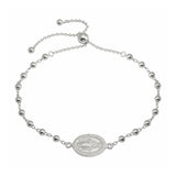 Sterling Silver Rhodium Plated Medallion Charm Beaded Bracelets