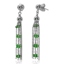 Load image into Gallery viewer, Sterling Silver Rhodium Plated Dropped Bead Chain With Emerald Green Bead Earrings