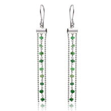 Load image into Gallery viewer, Sterling Silver Rhodium Plated Tassle With Green Emerald Beads Dangling Earrings
