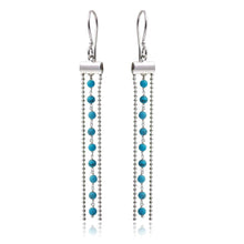 Load image into Gallery viewer, Sterling Silver Rhodium Plated Tassle With Turquoise Beads Dangling Earrings