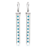 Sterling Silver Rhodium Plated Tassle With Turquoise Beads Dangling Earrings