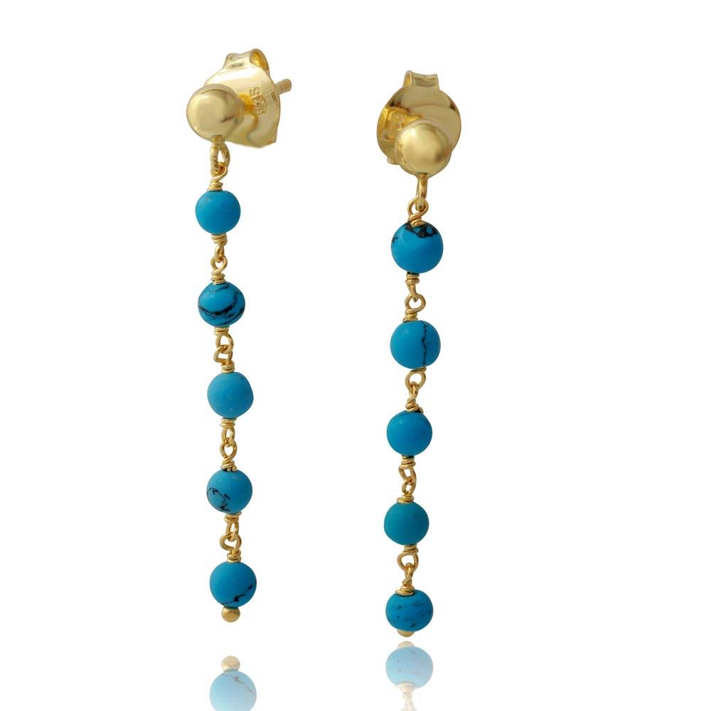 Sterling Silver Gold Plated Dangling Earrings With Five Turquoise Beads