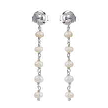 Load image into Gallery viewer, Sterling Silver Rhodium Plated Dangling Synthetic Pearl Earrings