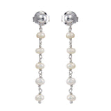 Sterling Silver Rhodium Plated Dangling Synthetic Pearl Earrings