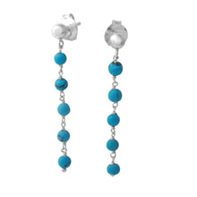 Load image into Gallery viewer, Sterling Silver Rhodium Plated Five Turquoise Beads Hanging Shape Dangling Earrings