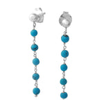 Sterling Silver Rhodium Plated Five Turquoise Beads Hanging Shape Dangling Earrings