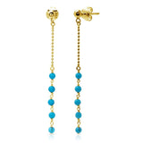 Sterling Silver  Gold Plated Bead Chain With Dropped Turquoise Beads Earrings