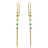 Sterling Silver Gold Plated Three Green Bead With Matte Gold Bar Dangling Earrings