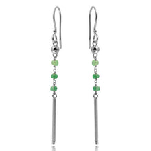 Load image into Gallery viewer, Sterling Silver Rhodium Plated Three Green Bead With Matte Bar Dangling Earrings